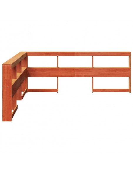 Testiera Libreria a L Marrone Cera 200cm Legno Massello di Pino