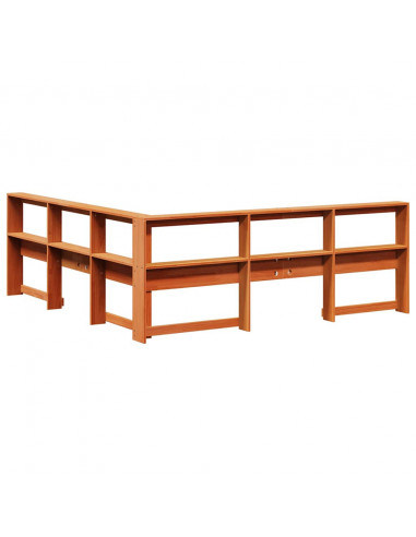 Testiera Libreria a L Marrone Cera 200cm Legno Massello di Pino