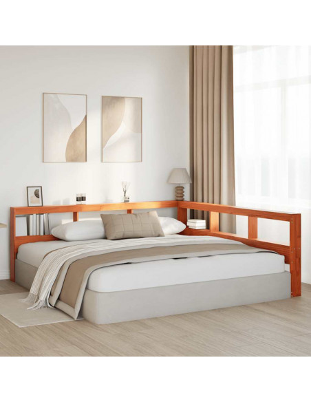 Testiera Libreria a L Marrone Cera 180cm Legno Massello di Pino