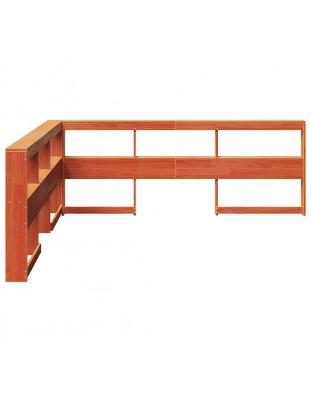 Testiera Libreria a L Marrone Cera 180cm Legno Massello di Pino