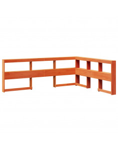 Testiera Libreria a L Marrone Cera 160cm Legno Massello di Pino