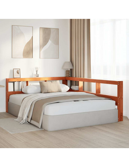 Testiera Libreria a L Marrone Cera 160cm Legno Massello di Pino