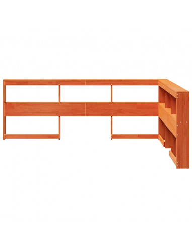 Testiera Libreria a L Marrone Cera 150cm Legno Massello di Pino