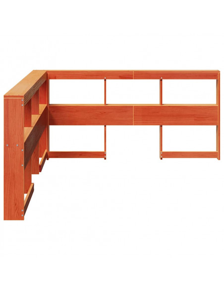 Testiera Libreria a L Marrone Cera 150cm Legno Massello di Pino
