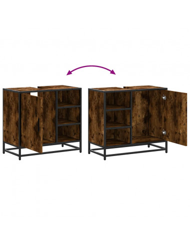 Armadietto Bagno Rovere Fumo 65x33x60 cm in Legno Multistrato