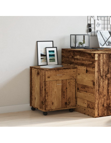 Armadietto con Ruote Legno Antico 45x38x54 cm Legno Multistrato