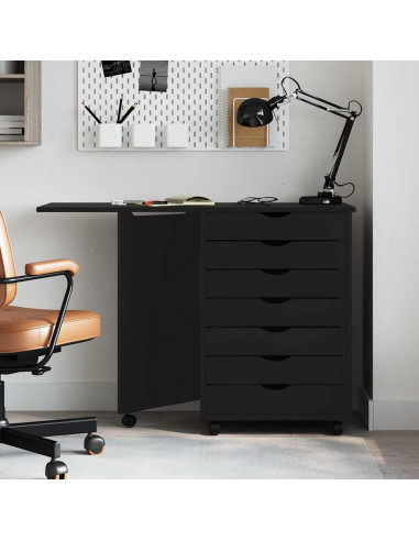 Armadietto Rotante con Scrivania MOSS Nero Massello di Pino