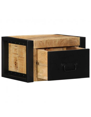 Comodino 40x35x25 cm in Legno Grezzo Massello di Mango