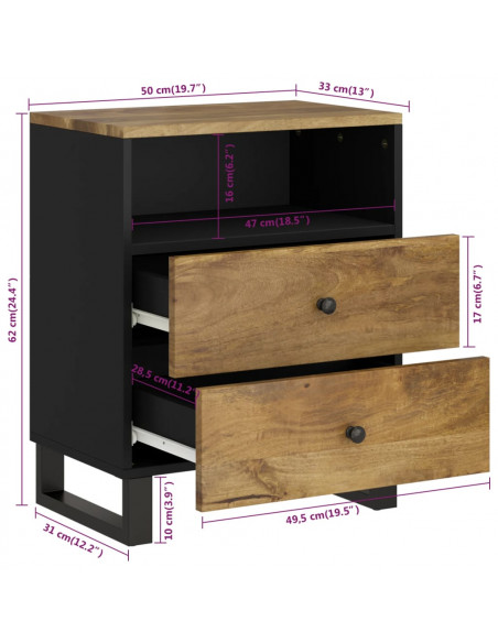 Comodino 50x33x62cm Legno Massello di Mango e Legno Multistrato
