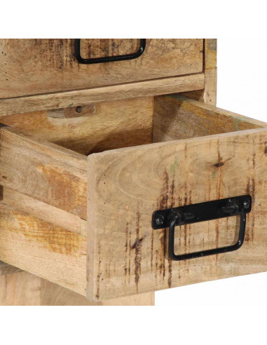 Comodino 60x32x80 cm in Legno Grezzo Massello di Mango