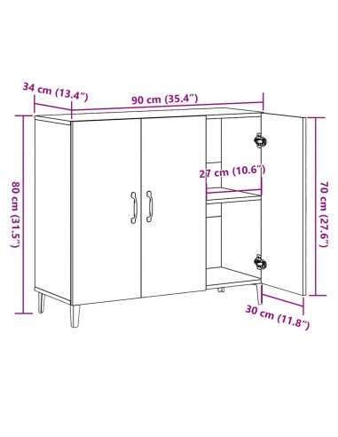 Credenza Rovere Artigianale 90x34x80 cm in Legno Multistrato