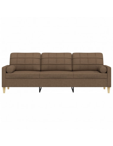 Divano a 3 Posti con Cuscini Marrone 210 cm in Tessuto