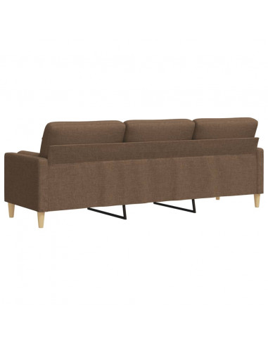 Divano a 3 Posti con Cuscini Marrone 210 cm in Tessuto