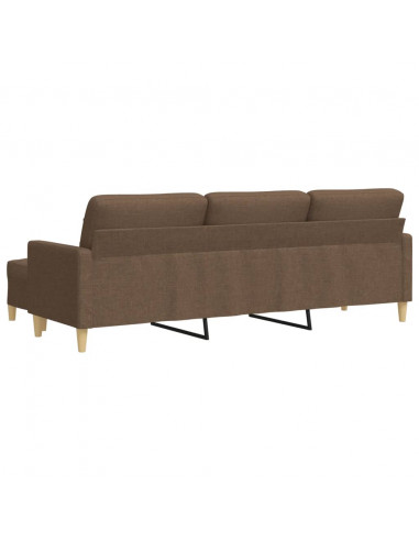 Divano a 3 Posti con Poggiapiedi Marrone 210cm in Tessuto