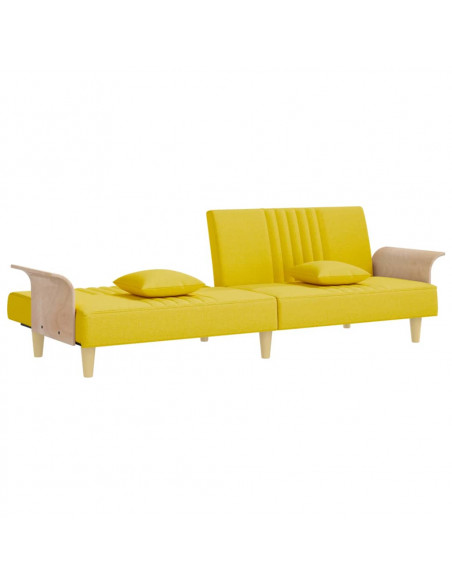 Divano Letto con Braccioli Giallo Chiaro in Tessuto