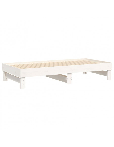 Dormeuse Estraibile Bianca 2x(75x190) cm Legno Massello di Pino