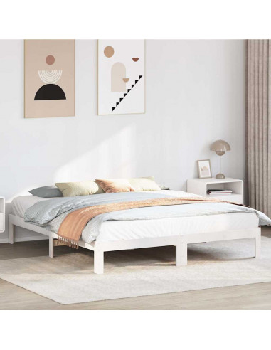 Giroletto senza Materasso Bianco 160x200 cm Legno Massello Pino