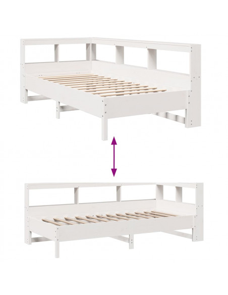 Letto Libreria senza Materasso Bianca 90x200 cm Legno di Pino
