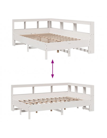 Letto Libreria senza Materasso Bianco 120x190 cm Legno di Pino