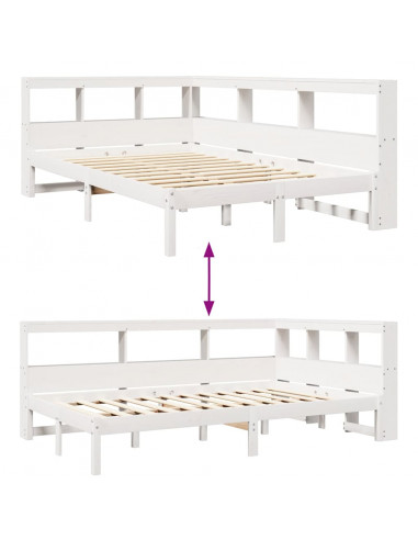 Letto Libreria senza Materasso Bianco 120x190 cm Legno di Pino