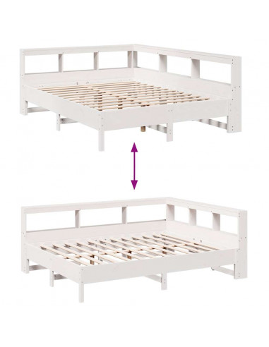 Letto Libreria senza Materasso Bianco 140x190 cm Legno di Pino