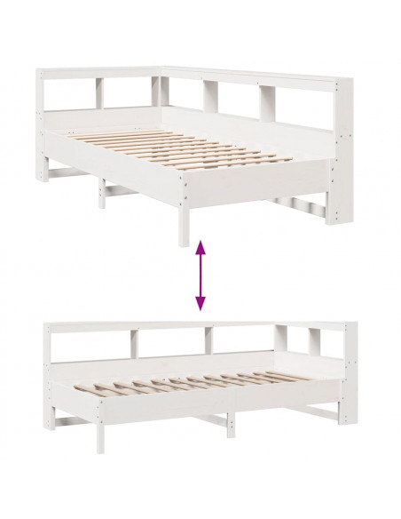Letto Libreria senza Materasso Bianco 90x190 cm Massello Pino