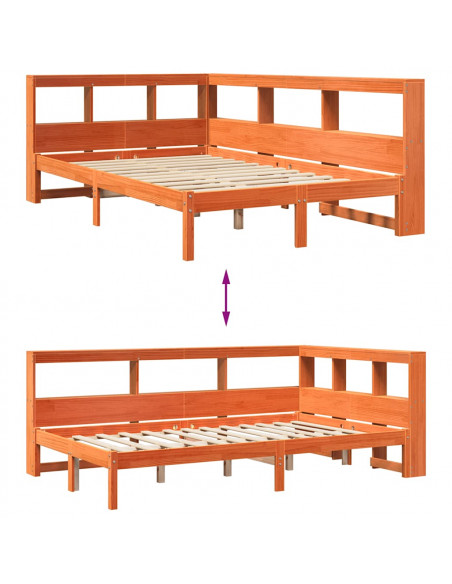 Letto Libreria senza Materasso Marrone Cera 120x190 cm in Pino