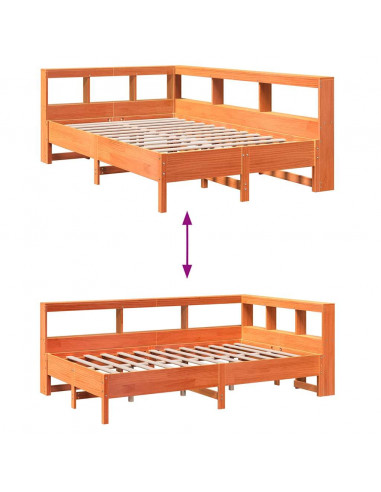 Letto Libreria senza Materasso Marrone Cera 120x190 cm in Pino