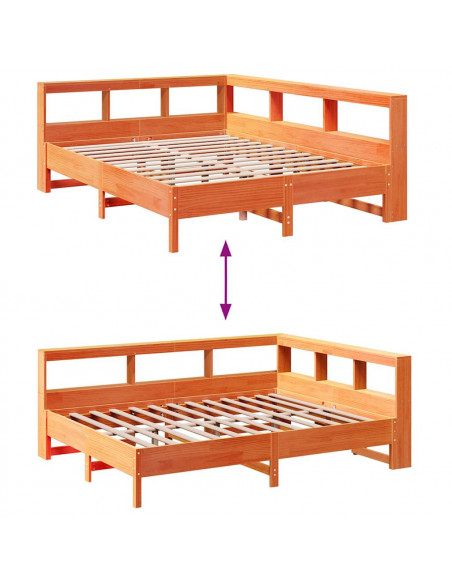 Letto Libreria senza Materasso Marrone Cera 135x190 cm in Pino