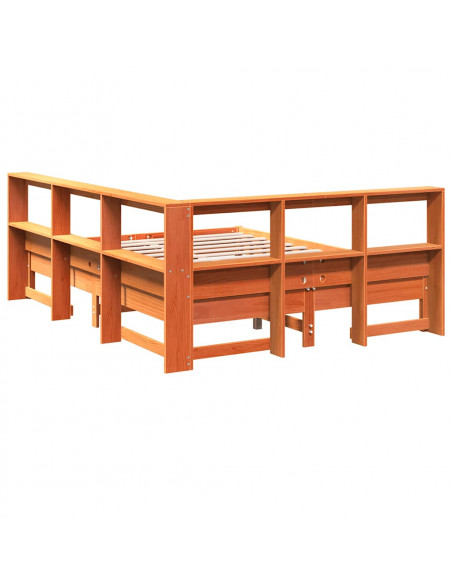Letto Libreria senza Materasso Marrone Cera 140x190 cm in Pino