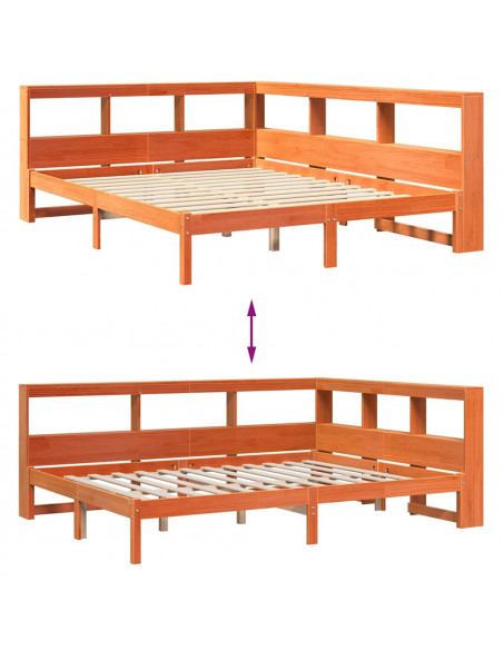 Letto Libreria senza Materasso Marrone Cera 140x200 cm in Pino
