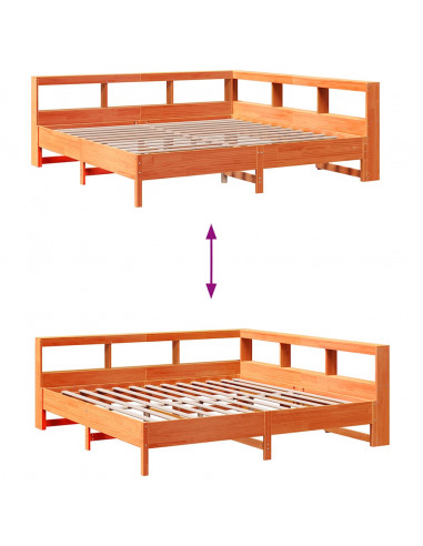 Letto Libreria senza Materasso Marrone Cera 180x200 cm in Pino