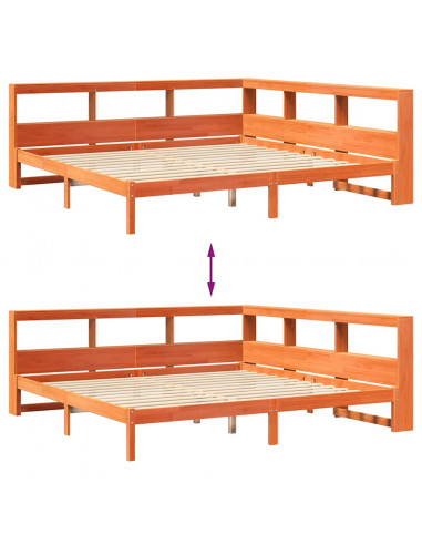 Letto Libreria senza Materasso Marrone Cera 180x200 cm in Pino