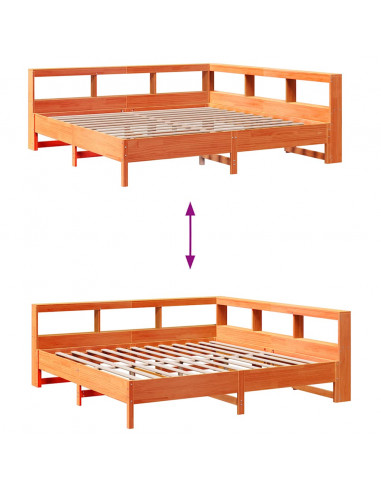 Letto Libreria senza Materasso Marrone Cera 200x200 cm in Pino