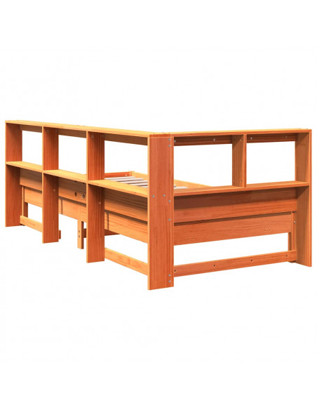 Letto Libreria senza Materasso Marrone Cera 75x190 cm in Pino