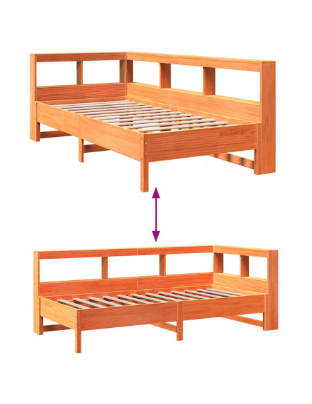 Letto Libreria senza Materasso Marrone Cera 75x190 cm in Pino