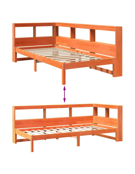 Letto Libreria senza Materasso Marrone Cera 75x190 cm in Pino