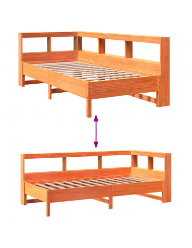 Letto Libreria senza Materasso Marrone Cera 90x200 cm in Pino