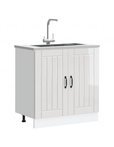 Mobile Base Lavello Lucca Bianco Lucido in Legno Multistrato