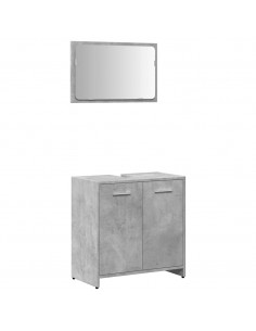 Mobile da Bagno con Specchio Grigio Cemento Legno Multistrato