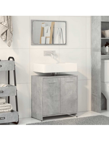 Mobile da Bagno con Specchio Grigio Cemento Legno Multistrato