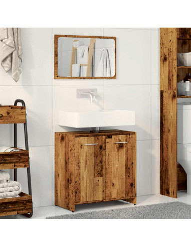 Mobile da Bagno con Specchio in Legno Antico Legno Multistrato