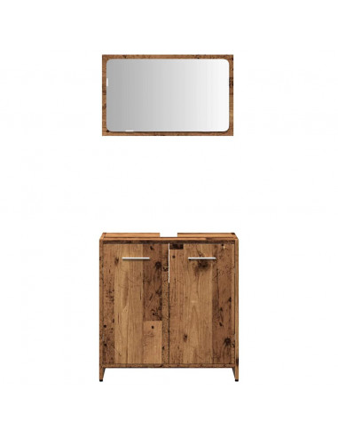 Mobile da Bagno con Specchio in Legno Antico Legno Multistrato