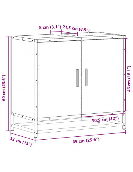 Mobile Lavabo Bagno Rovere Fumo 65x33x60 cm Legno Multistrato