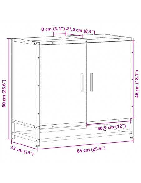 Mobile Lavabo Bagno Rovere Marrone 65x33x60cm Legno Multistrato