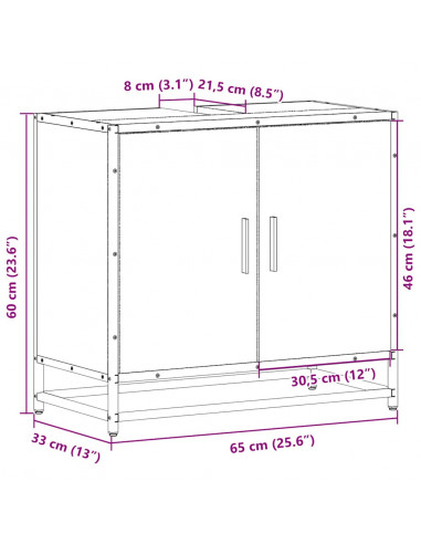 Mobile Lavabo da Bagno Rovere Sonoma 65x33x60 cm in Truciolato