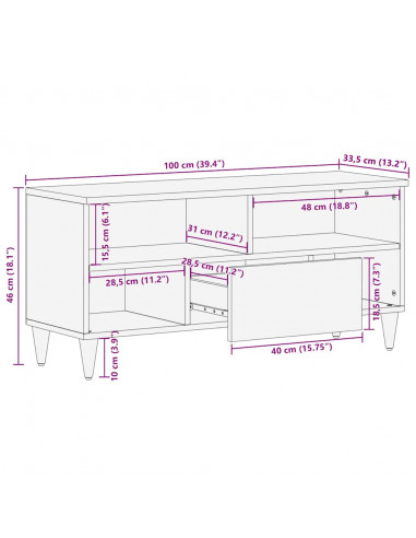 Mobile Porta TV 100x33,5x46 cm in Legno Massello di Mango