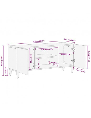 Mobile Porta TV 105x33,5x46 cm in Legno Massello di Mango