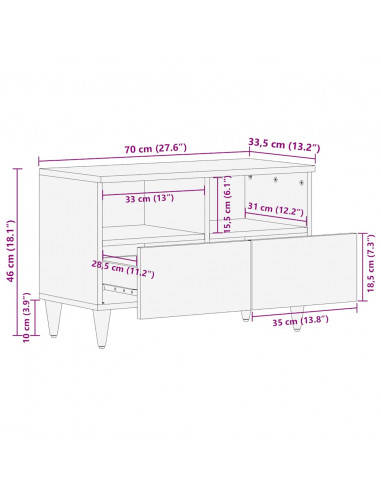Mobile Porta TV 70x33,5x46 cm in Legno Massello di Mango