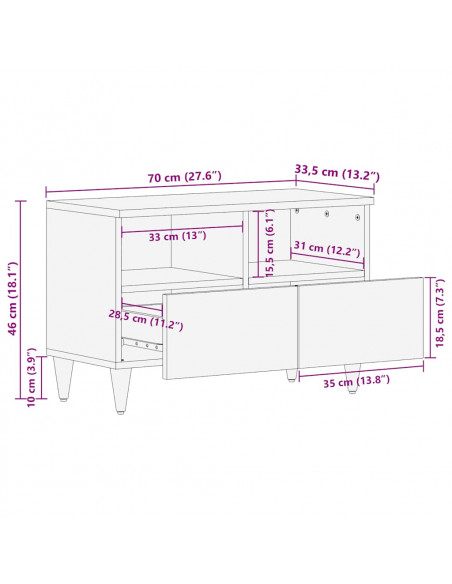 Mobile Porta TV 70x33,5x46 cm in Legno Massello di Mango